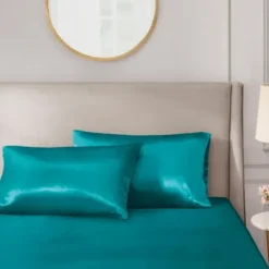 Bed Sheets-Kirkland's Home Teal Satin King 2-Pc. Pillow Case Set Blue