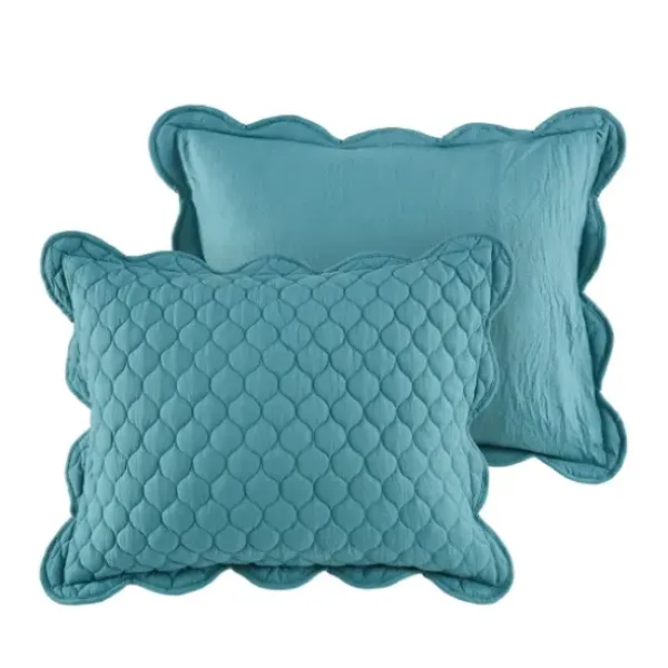 Quilts-Kirkland's Home Teal Scalloped Crinkle 3-Pc. Cali King Quilt Set Blue