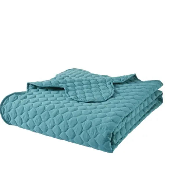 Quilts-Kirkland's Home Teal Scalloped Crinkle 3-Pc. Cali King Quilt Set Blue