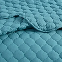 Quilts-Kirkland's Home Teal Scalloped Crinkle 3-Pc. Cali King Quilt Set Blue