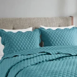 Quilts-Kirkland's Home Teal Scalloped Crinkle 3-Pc. Cali King Quilt Set Blue