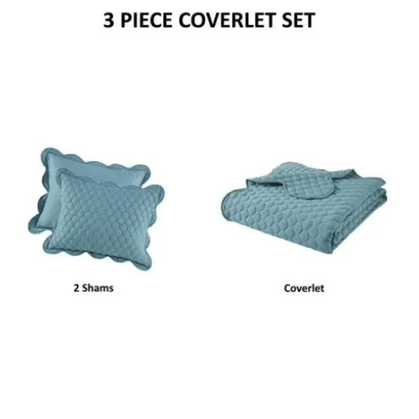 Quilts-Kirkland's Home Teal Scalloped Crinkle 3-Pc. Cali King Quilt Set Blue