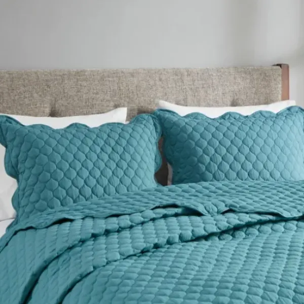 Quilts-Kirkland's Home Teal Scalloped Crinkle 3-Pc. Full/Queen Quilt Set Blue