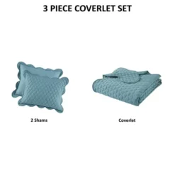 Quilts-Kirkland's Home Teal Scalloped Crinkle 3-Pc. Full/Queen Quilt Set Blue