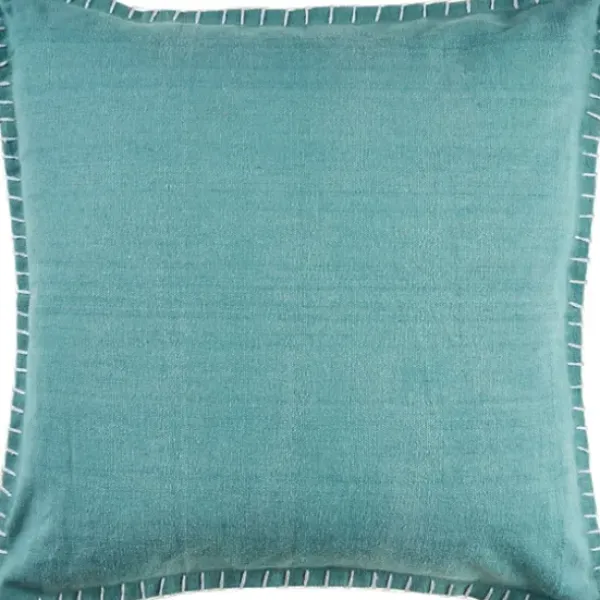 Pillows-Kirkland's Home Teal With Embroidered Edge Pillow, 24 In. Blue