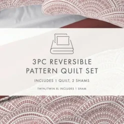 Quilts-Kirkland's Home Terra Scalloped Reversible 3-Pc. King Quilt Set Red/White