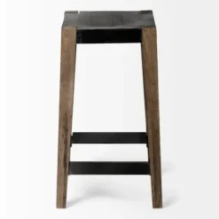 Bar Stools & Counter Height Stools-Kirkland's Home Terry Black Metal And Brown Wood Counter Stool Black/Brown