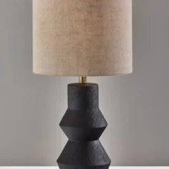 Table Lamps-Kirkland's Home Textured Ceramic Geometric Table Lamp Black