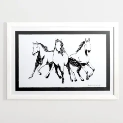 Framed Art-Kirkland's Home Three Sketched Horses Framed Art Print Black/White