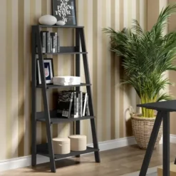 Office Furniture-Kirkland's Home 4-Tier Ladder Bookshelf Black
