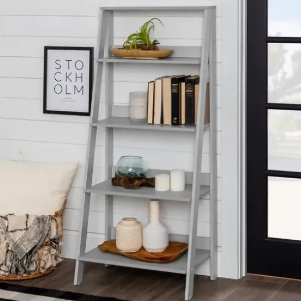 Office Furniture-Kirkland's Home 4-Tier Ladder Bookshelf Gray