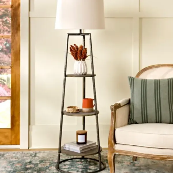 Floor Lamps-Kirkland's Home 3-Tier Shelf Floor Lamp White