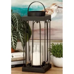 Lanterns-Kirkland's Home Tin Open Frame Lanterns, Set Of 2 Black