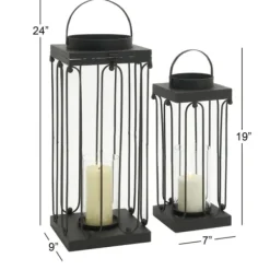 Lanterns-Kirkland's Home Tin Open Frame Lanterns, Set Of 2 Black