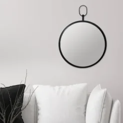 Decorative Mirrors-Kirkland's Home Top Loop Round Wall Mirror Black