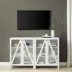 Tv Stands & Media Consoles-Kirkland's Home Triangle 4-Door Wood Media Cabinet White