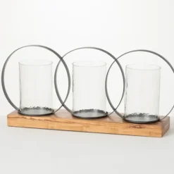 Candle Holders-Kirkland's Home Triple Loop Silver Decorative Candle Holder Silver/Tan