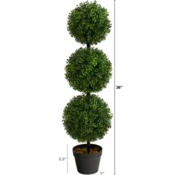 Trees & Topiaries-Kirkland's Home Triple-Ball Boxwood Topiary In Black Planter