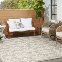 Outdoor Rugs-Kirkland's Home Tropical Leaf Indoor/Outdoor Area Rug, 5X7 Blue