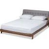 Beds & Headboards-Kirkland's Home Tufted And Natural Walnut King Platform Bed Gray