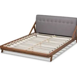 Beds & Headboards-Kirkland's Home Tufted And Natural Walnut King Platform Bed Gray