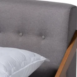 Beds & Headboards-Kirkland's Home Tufted And Natural Walnut King Platform Bed Gray