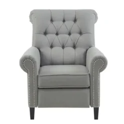 Accent Chairs-Kirkland's Home Tufted Back Nailhead Trim Recliner Armchair Gray