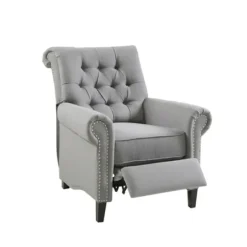 Accent Chairs-Kirkland's Home Tufted Back Nailhead Trim Recliner Armchair Gray