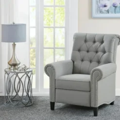 Accent Chairs-Kirkland's Home Tufted Back Nailhead Trim Recliner Armchair Gray