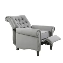 Accent Chairs-Kirkland's Home Tufted Back Nailhead Trim Recliner Armchair Gray