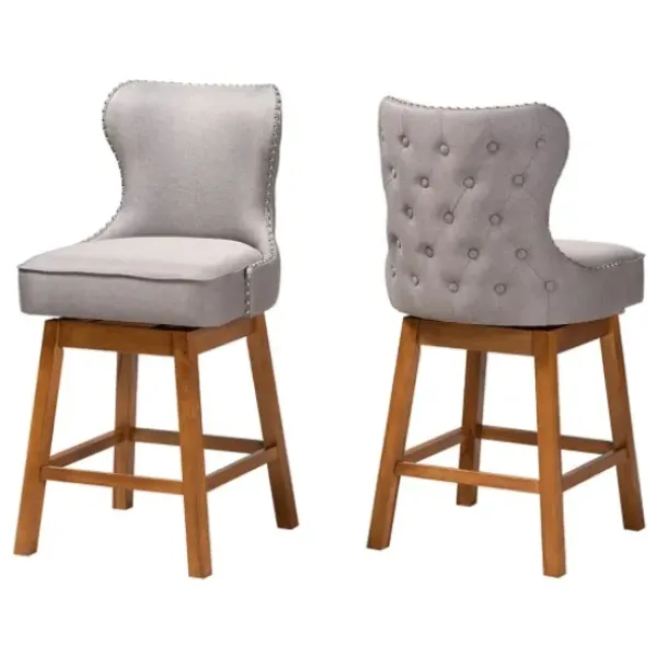 Bar Stools & Counter Height Stools-Kirkland's Home Tufted Back Swivel Counter Stools, Set Of 2 Gray