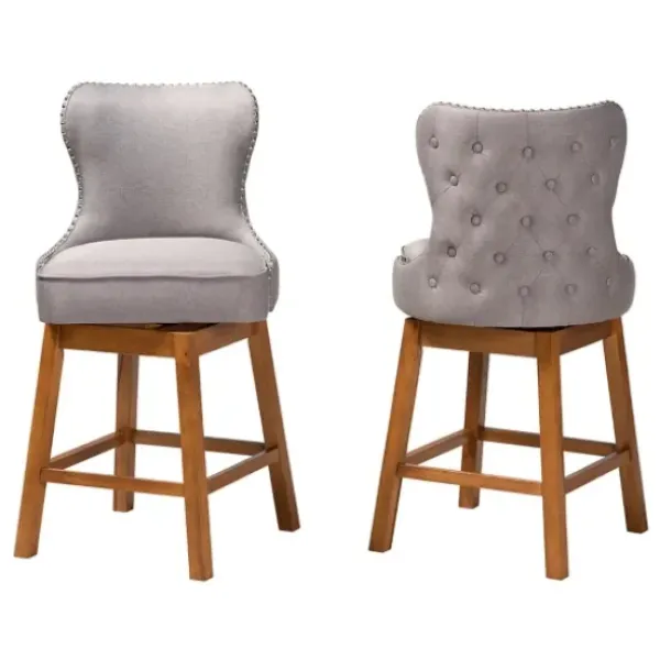 Bar Stools & Counter Height Stools-Kirkland's Home Tufted Back Swivel Counter Stools, Set Of 2 Gray