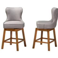 Bar Stools & Counter Height Stools-Kirkland's Home Tufted Back Swivel Counter Stools, Set Of 2 Gray