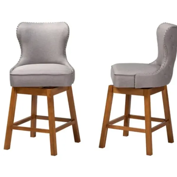 Bar Stools & Counter Height Stools-Kirkland's Home Tufted Back Swivel Counter Stools, Set Of 2 Gray