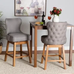 Bar Stools & Counter Height Stools-Kirkland's Home Tufted Back Swivel Counter Stools, Set Of 2 Gray