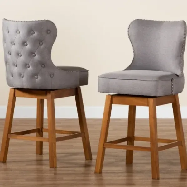 Bar Stools & Counter Height Stools-Kirkland's Home Tufted Back Swivel Counter Stools, Set Of 2 Gray