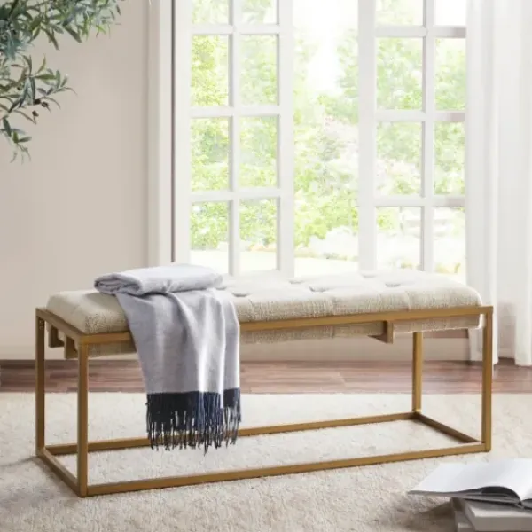 Benches & Ottomans-Kirkland's Home Tufted Bronze Metal Bench Tan