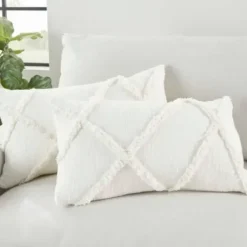Pillows-Kirkland's Home Tufted Diamond Lumbar Pillows, Set Of 2 White