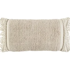 Pillows-Kirkland's Home Tufted Macrame Tassels Lumbar Pillow Ivory