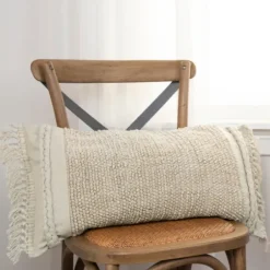 Pillows-Kirkland's Home Tufted Macrame Tassels Lumbar Pillow Ivory