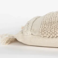 Pillows-Kirkland's Home Tufted Macrame Tassels Lumbar Pillow Ivory