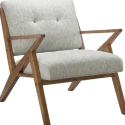 Accent Chairs-Kirkland's Home Tufted Pecan Wood Mid-Century Modern Armchair Gray