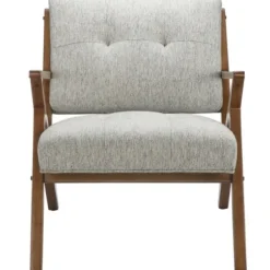 Accent Chairs-Kirkland's Home Tufted Pecan Wood Mid-Century Modern Armchair Gray