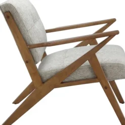 Accent Chairs-Kirkland's Home Tufted Pecan Wood Mid-Century Modern Armchair Gray