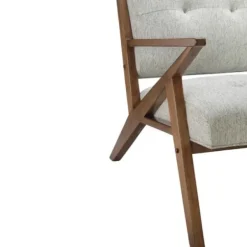 Accent Chairs-Kirkland's Home Tufted Pecan Wood Mid-Century Modern Armchair Gray
