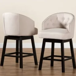 Bar Stools & Counter Height Stools-Kirkland's Home Tufted Seat Swivel Counter Stools, Set Of 2 Ivory