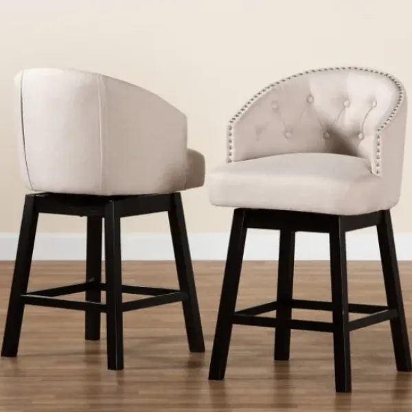 Bar Stools & Counter Height Stools-Kirkland's Home Tufted Seat Swivel Counter Stools, Set Of 2 Ivory