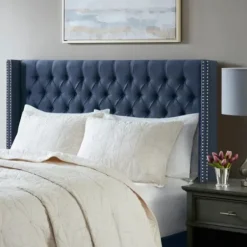 Beds & Headboards-Kirkland's Home Tufted Upholstered Metal Leg Queen Headboard Blue