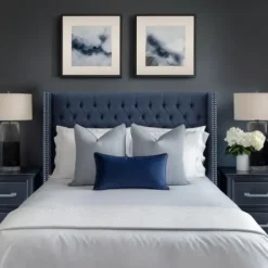 Beds & Headboards-Kirkland's Home Tufted Upholstered Metal Leg Queen Headboard Blue
