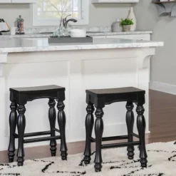Bar Stools & Counter Height Stools-Kirkland's Home Turned Legs Island Stools, Set Of 2 Black